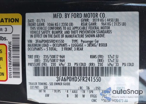 2015 Ford Fusion Se z USA, uszkodzony, nr VIN 3FA6P0HD5FR241550